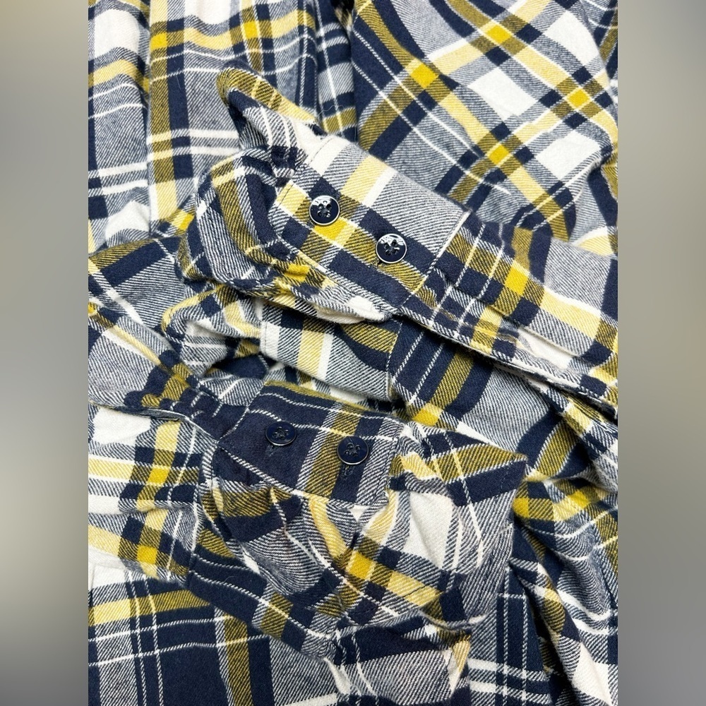 CAbi Seattle Shirt Women's Medium Plaid Flannel Ruffle Button Down Blue Yellow - Picture 6 of 9